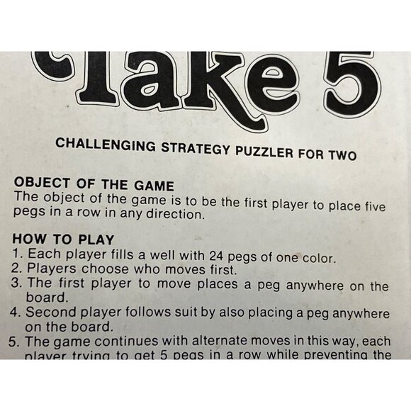 Vintage Gabriel Take 5 Strategy Board Game Hi-Q Puzzle No. 77452 For Ages 7 & Up - Picture 4 of 9